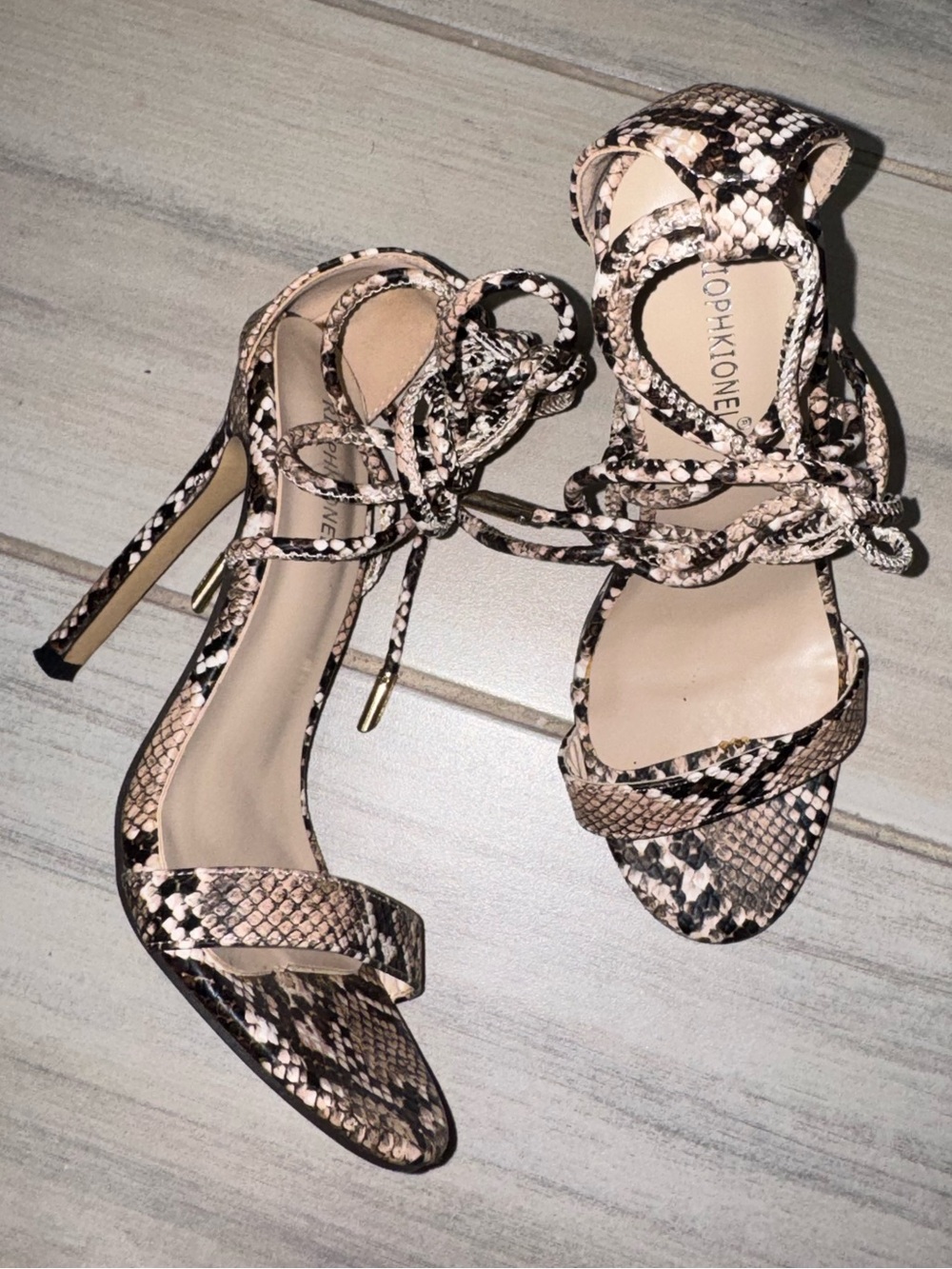 Snake Print Lace Up High Heels